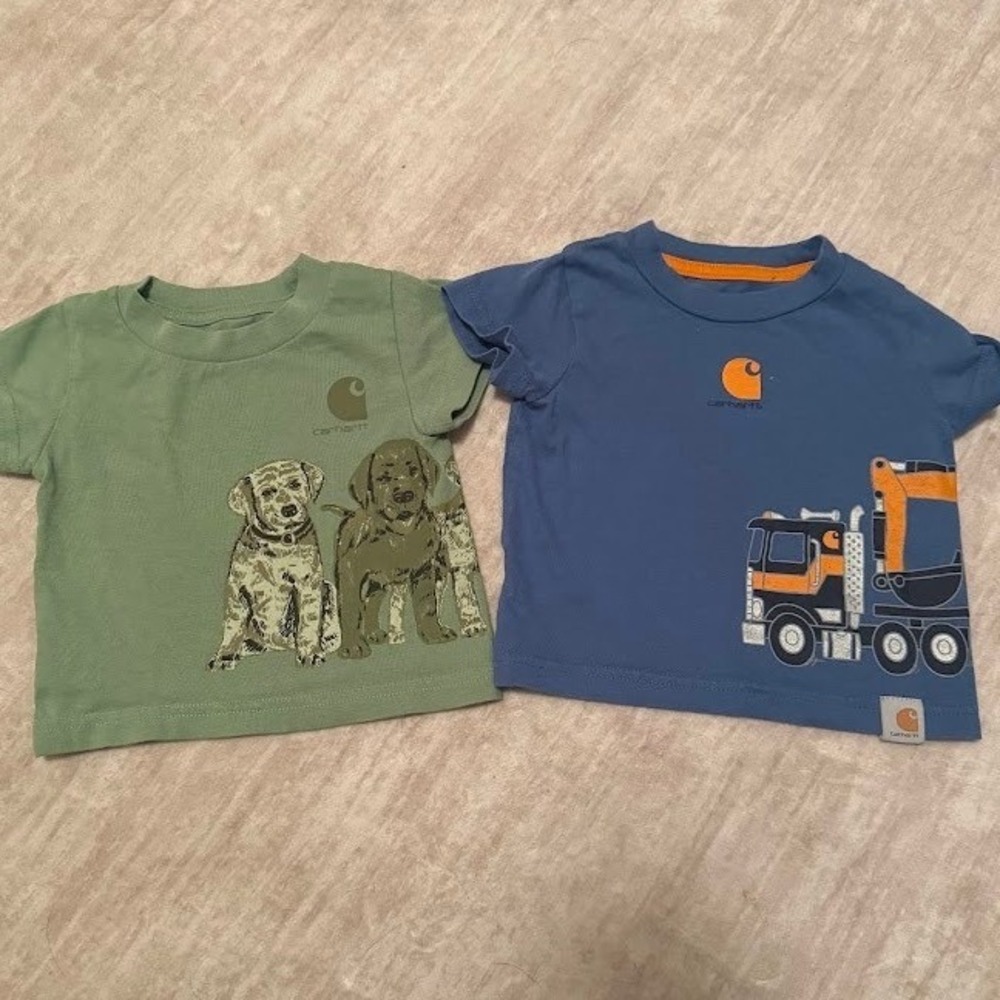 Carhartt Baby Boy 3M Graphic T-Shirt Lot 2 Pack Dog Construction Blue Green